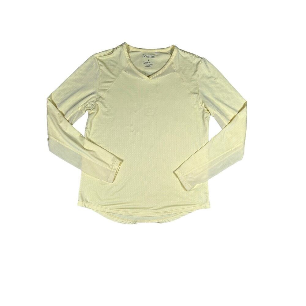 SanSoleil Long Sleeve Shirt Womens Large Neon Yellow Mesh UPF 50 Lightweight